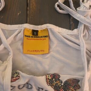 O-Mighty White Tie Sleeve Tank Top with Embroidered Goldfish